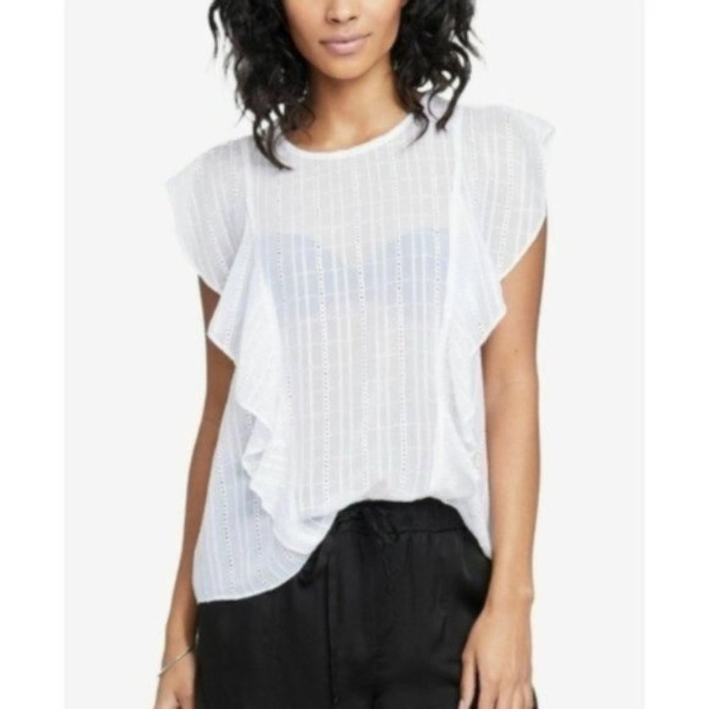 Rachel Roy Gemma Cotton Ruffled Top, White